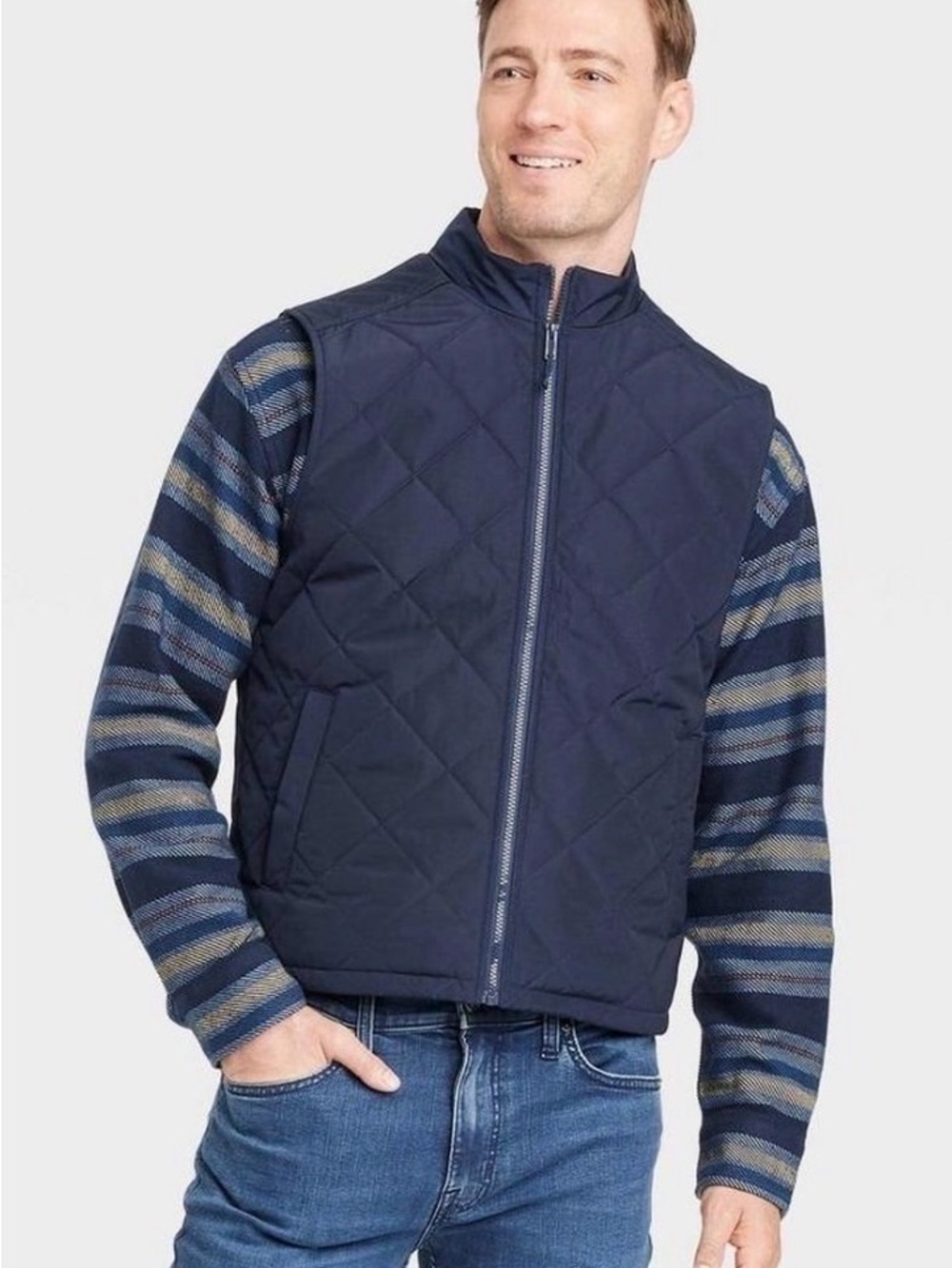 Goodfellow & Co water resister.   Quilted Navy Zip-Front Vest